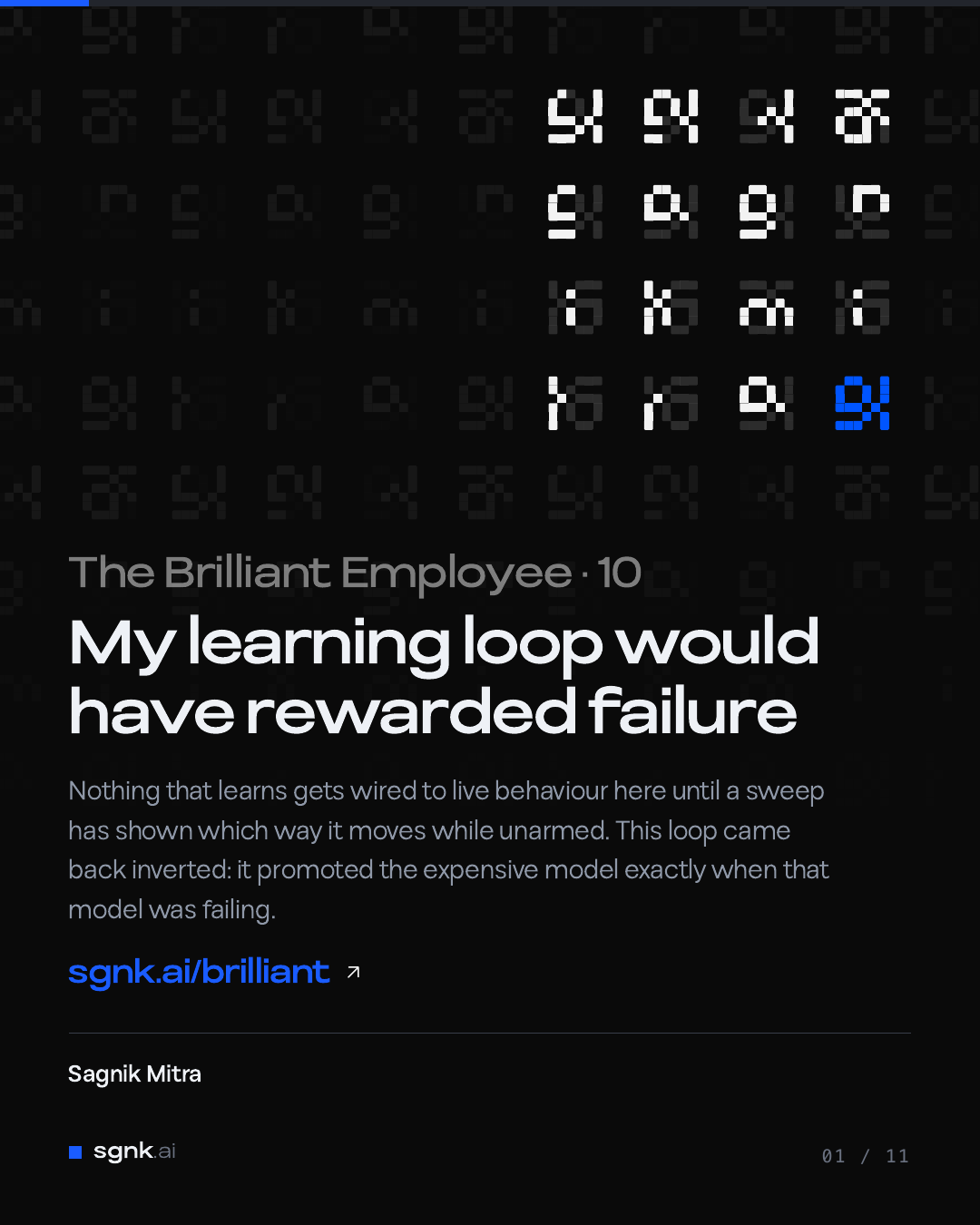 Jacket for episode 10, My Learning Loop Had a Sign Error. It Would Have Rewarded Failure With More Work